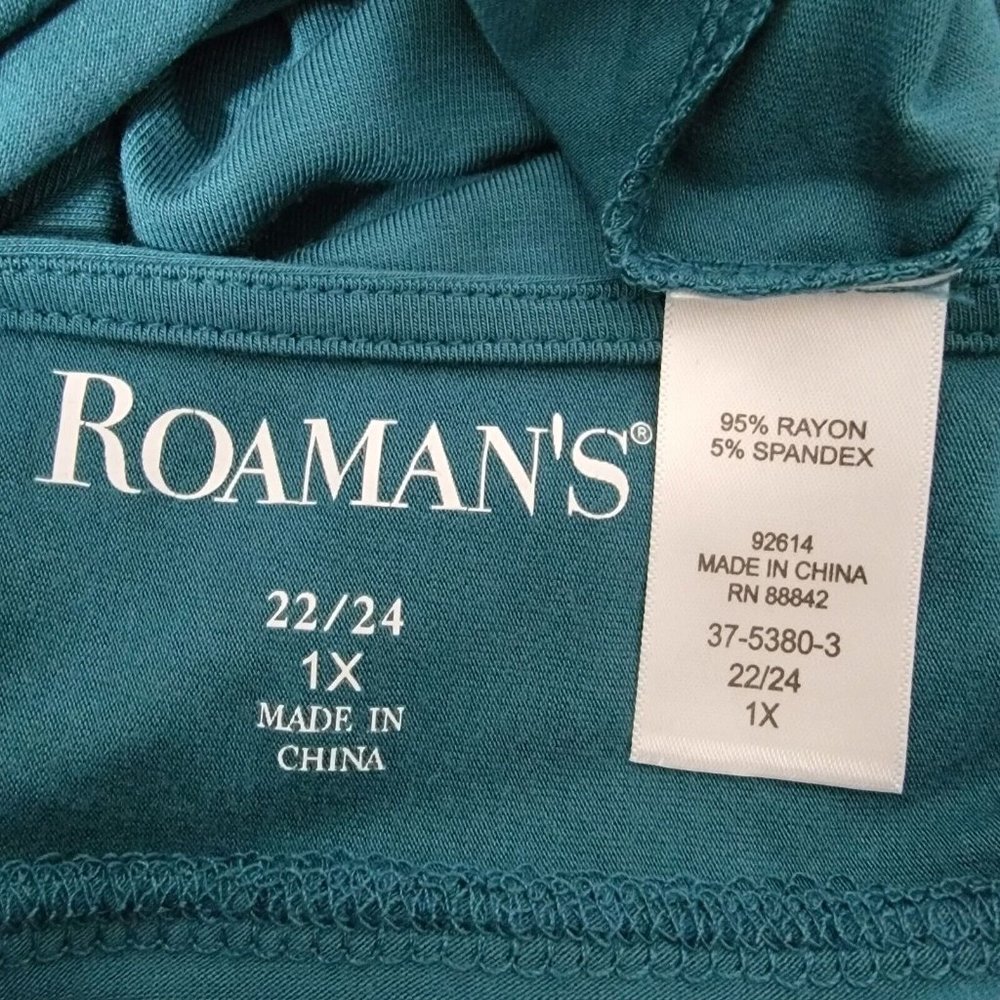 Roaman's Tunic Top Plus Size 22/24 Boat Neck Asymmetric‎ Long Hem Stretch Green - Picture 7 of 8